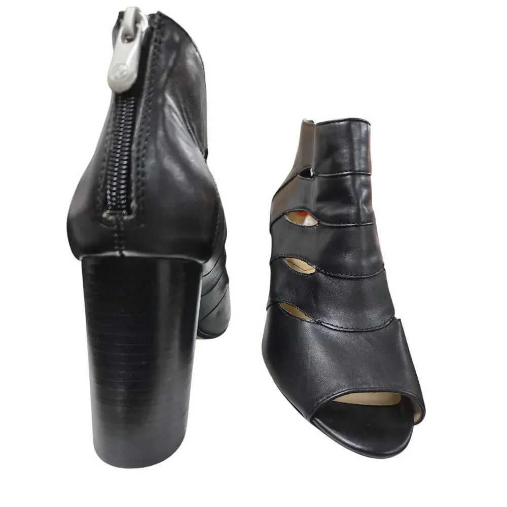 Adrienne Vittadini Black Cutout Peep-Toe Heels 9.5M Leather High Heel Dressy
